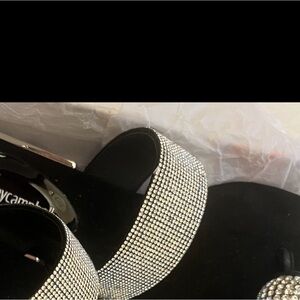 Jeffrey  Campbell black  velvet  slides  with  crystal and velvet throughout